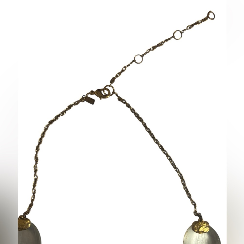Alexis Bittar Pearl Lucite Gold Tone Statement Sand Dollar Bib Necklace - Picture 3 of 7
